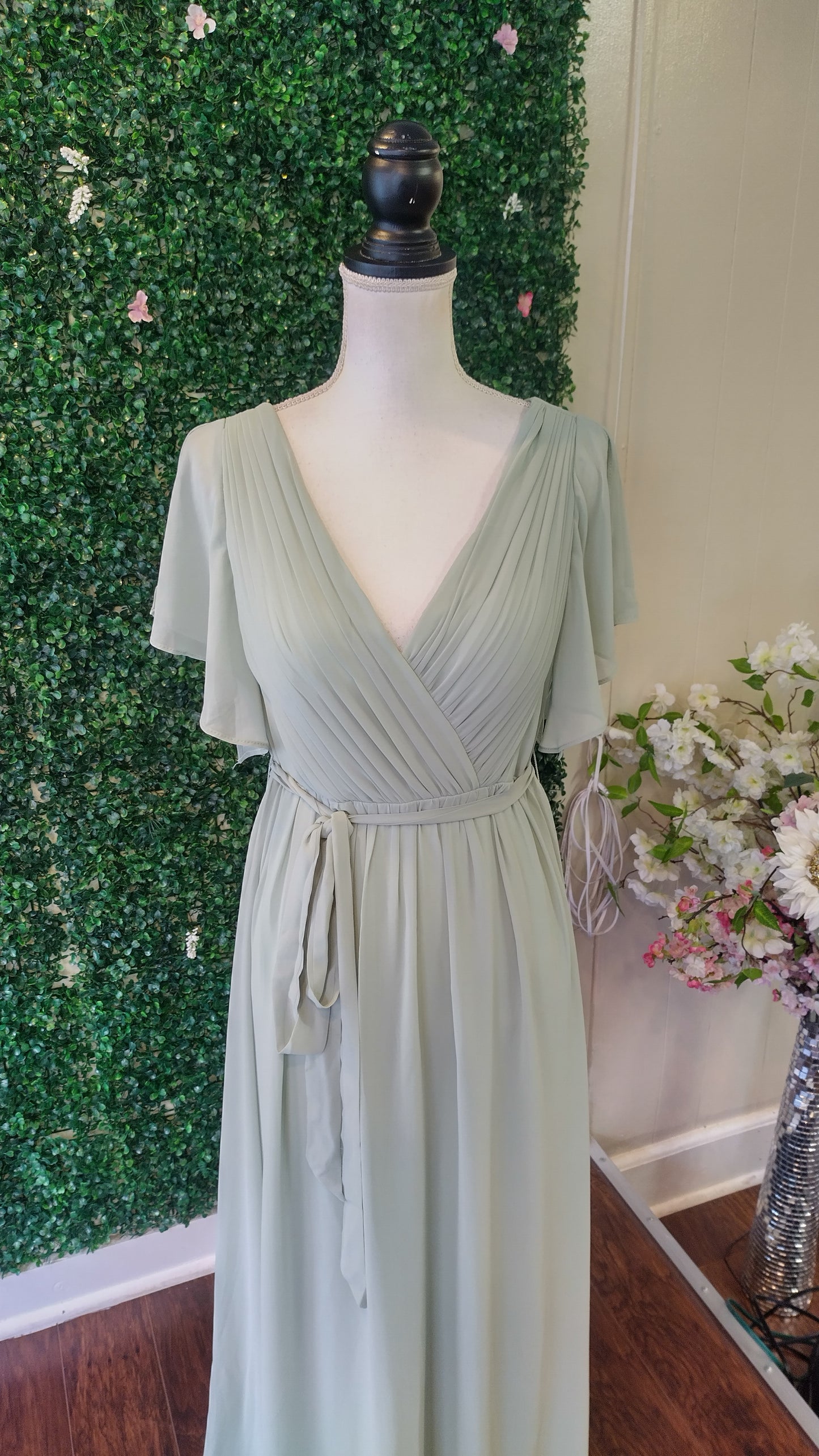 Sage green sweet heart chiffon bridesmaids dress