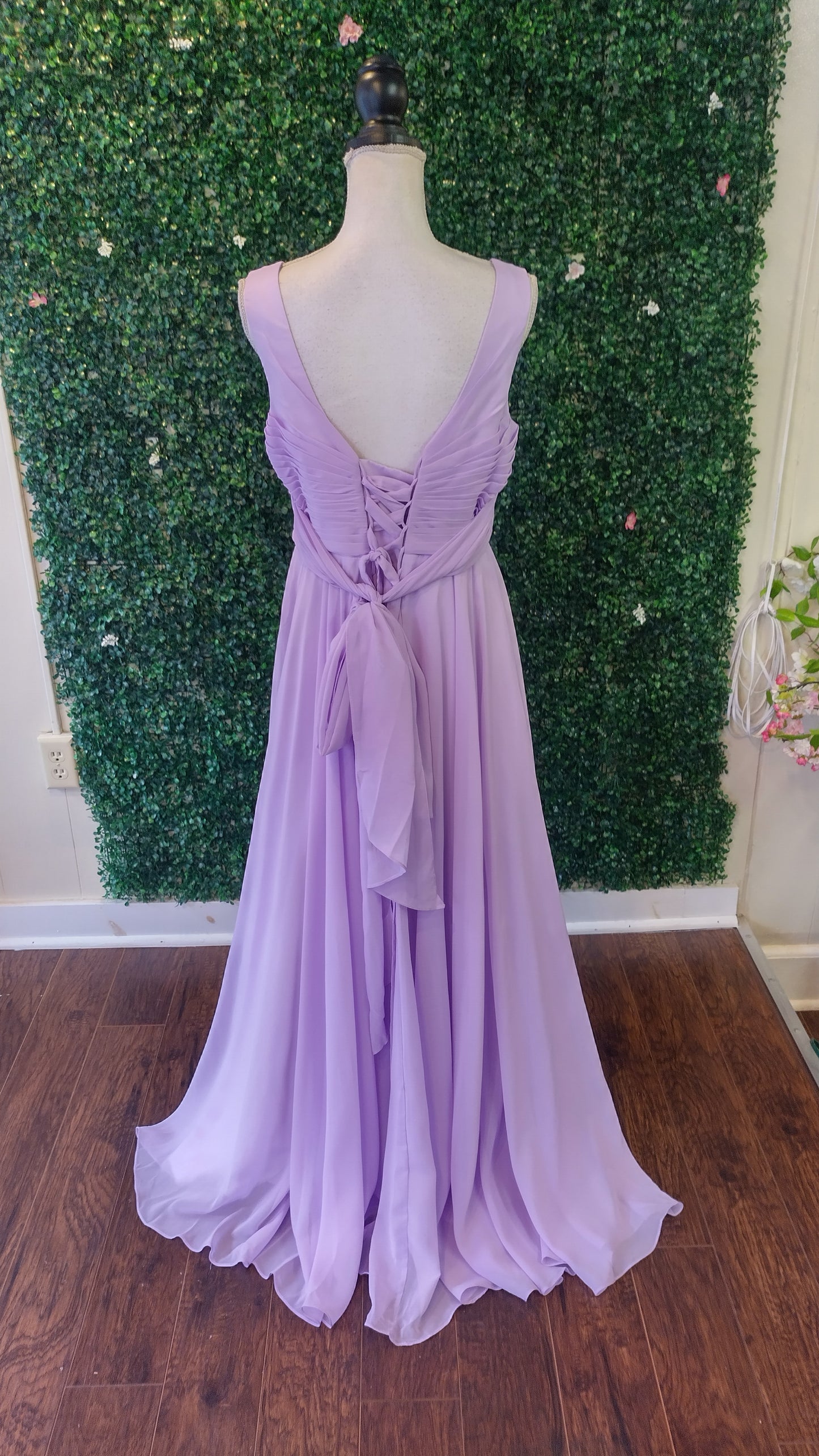 Lavender chiffon v-neck bridesmaids dress