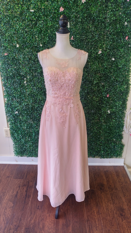 Pink floral chiffon formal dress