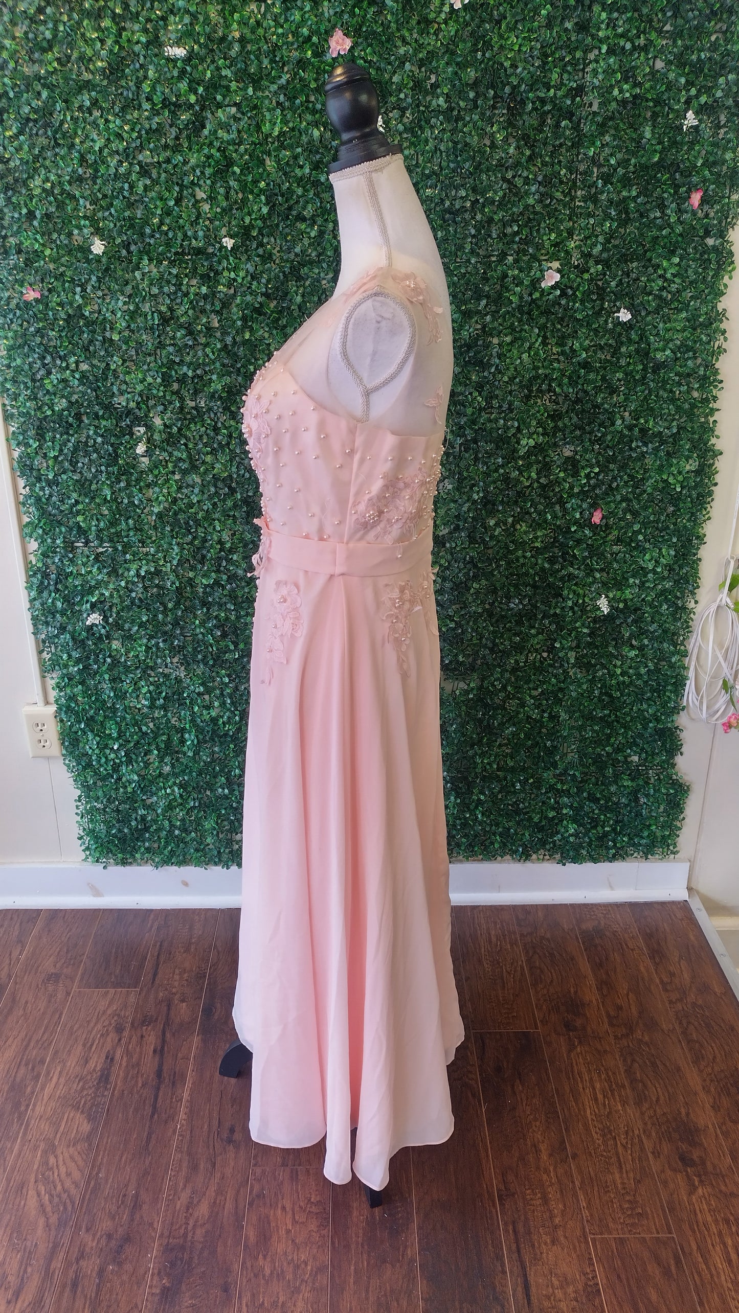 Pink floral chiffon formal dress