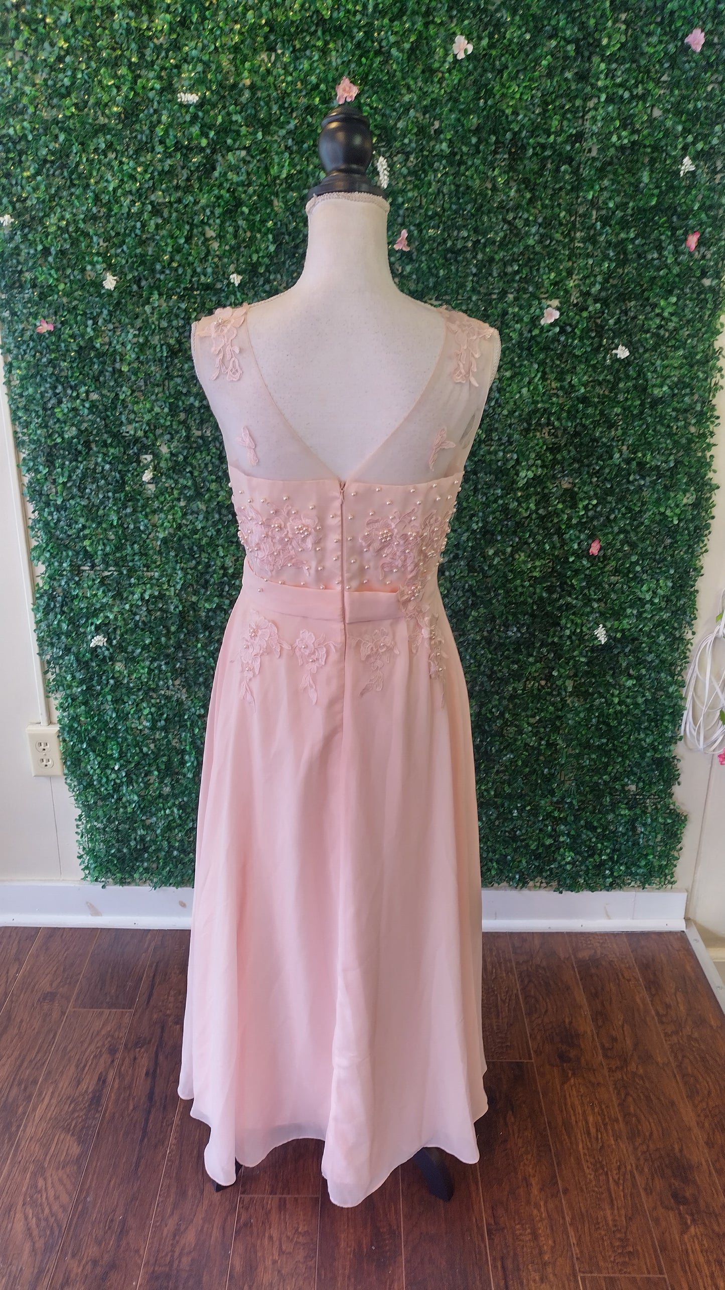 Pink floral chiffon formal dress