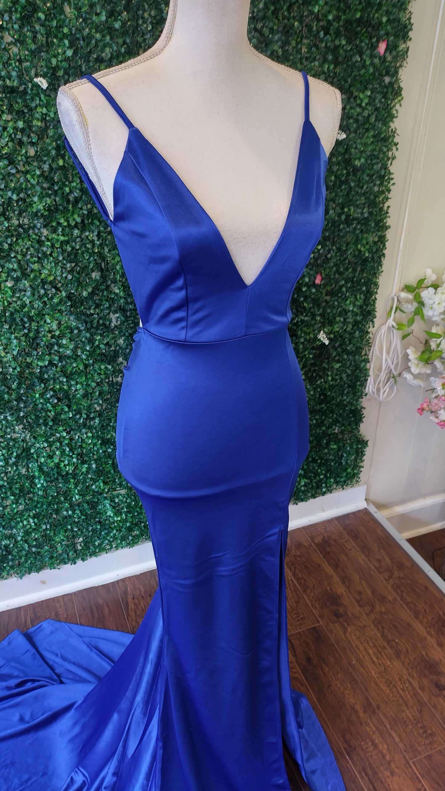 Royal blue satin couture