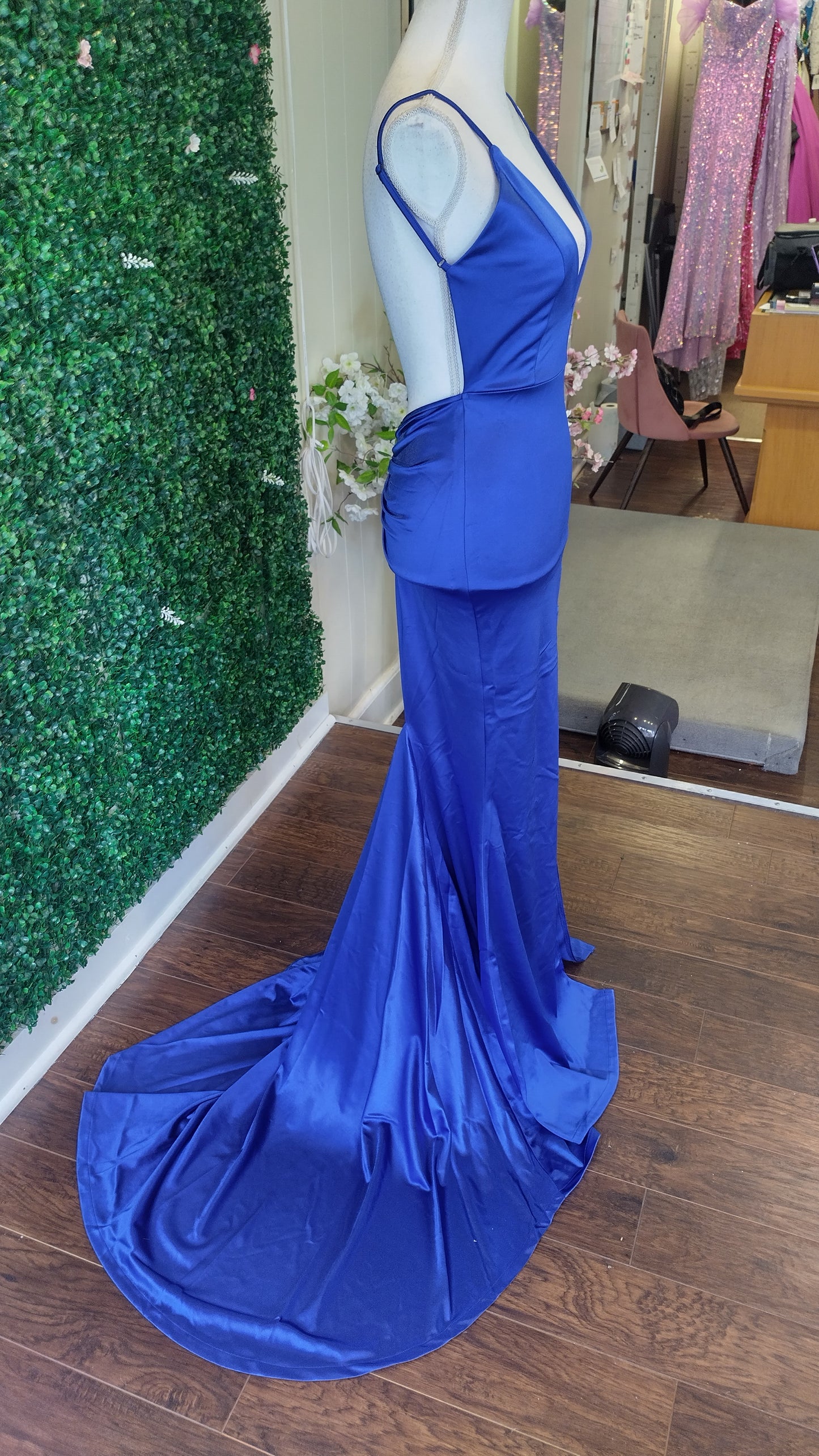 Royal blue satin couture