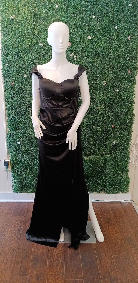 Off shoulder black satin couture