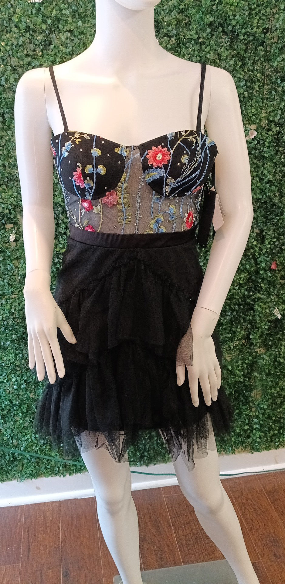 City studios black floral tulle fit and flare