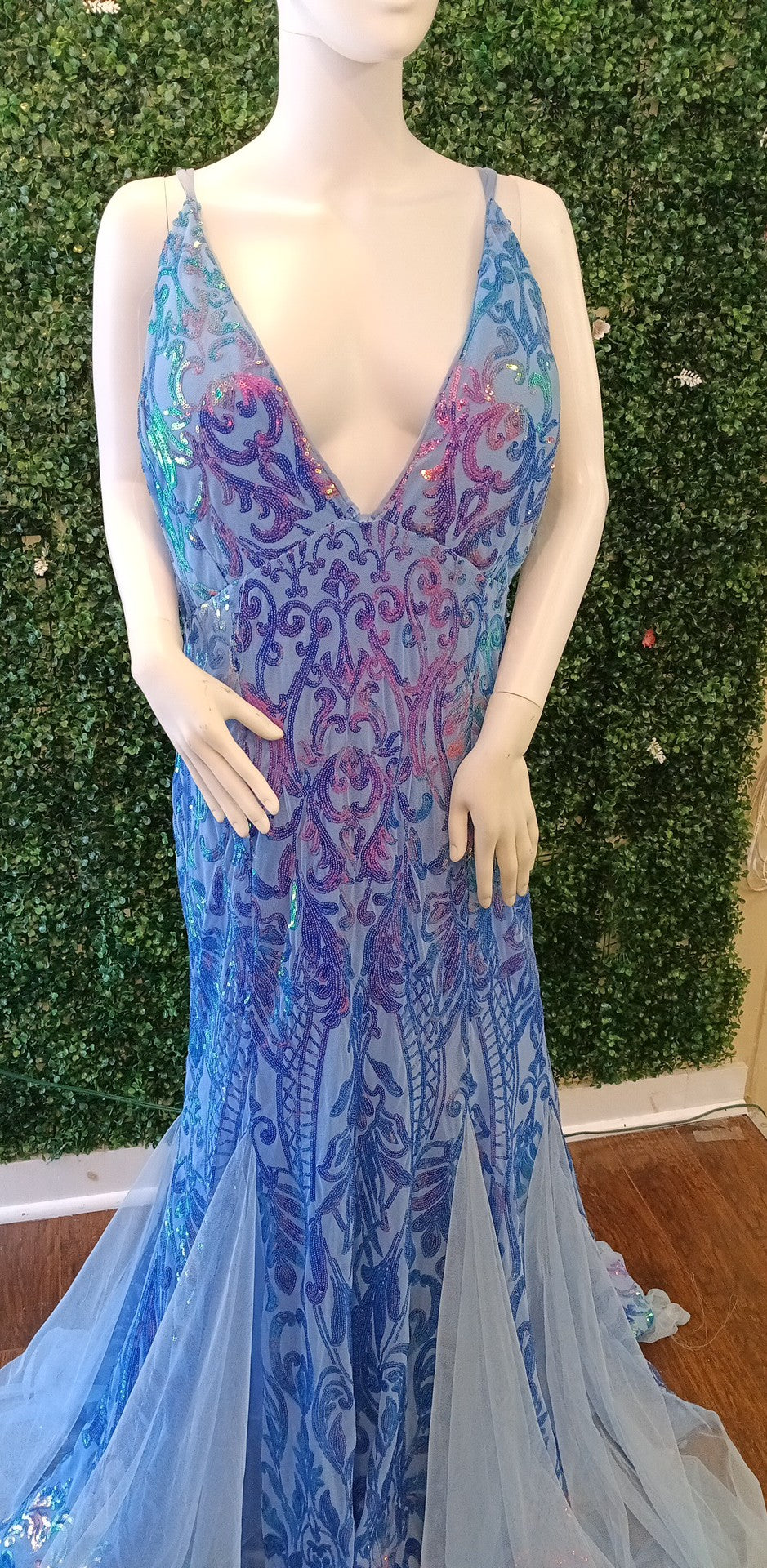 Plus size Blue Lavender sequin mermaid prom dress