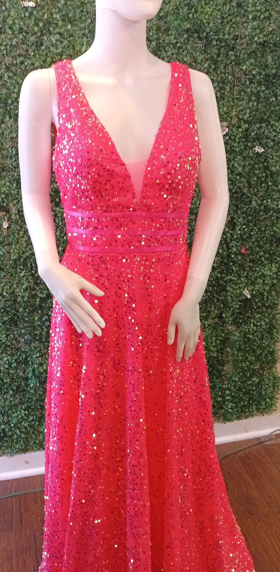 Hot pink sparkly sequin prom dress