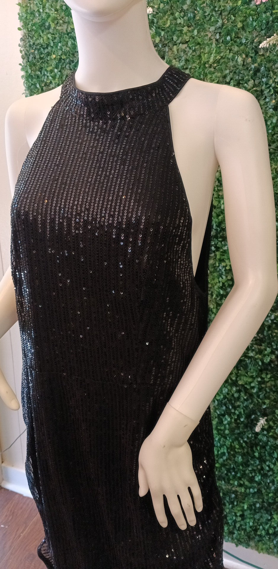 Black Sequn Halter Hoco