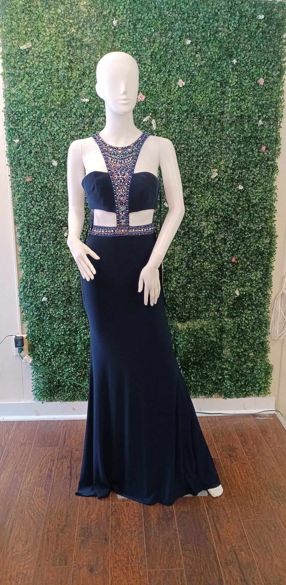 Clarisse Navy Blue Halter Prom Dress