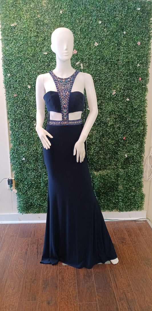 Clarisse Navy Blue Halter Prom Dress