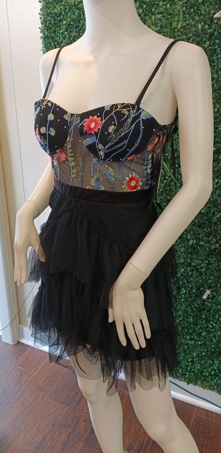 City studios black floral tulle fit and flare