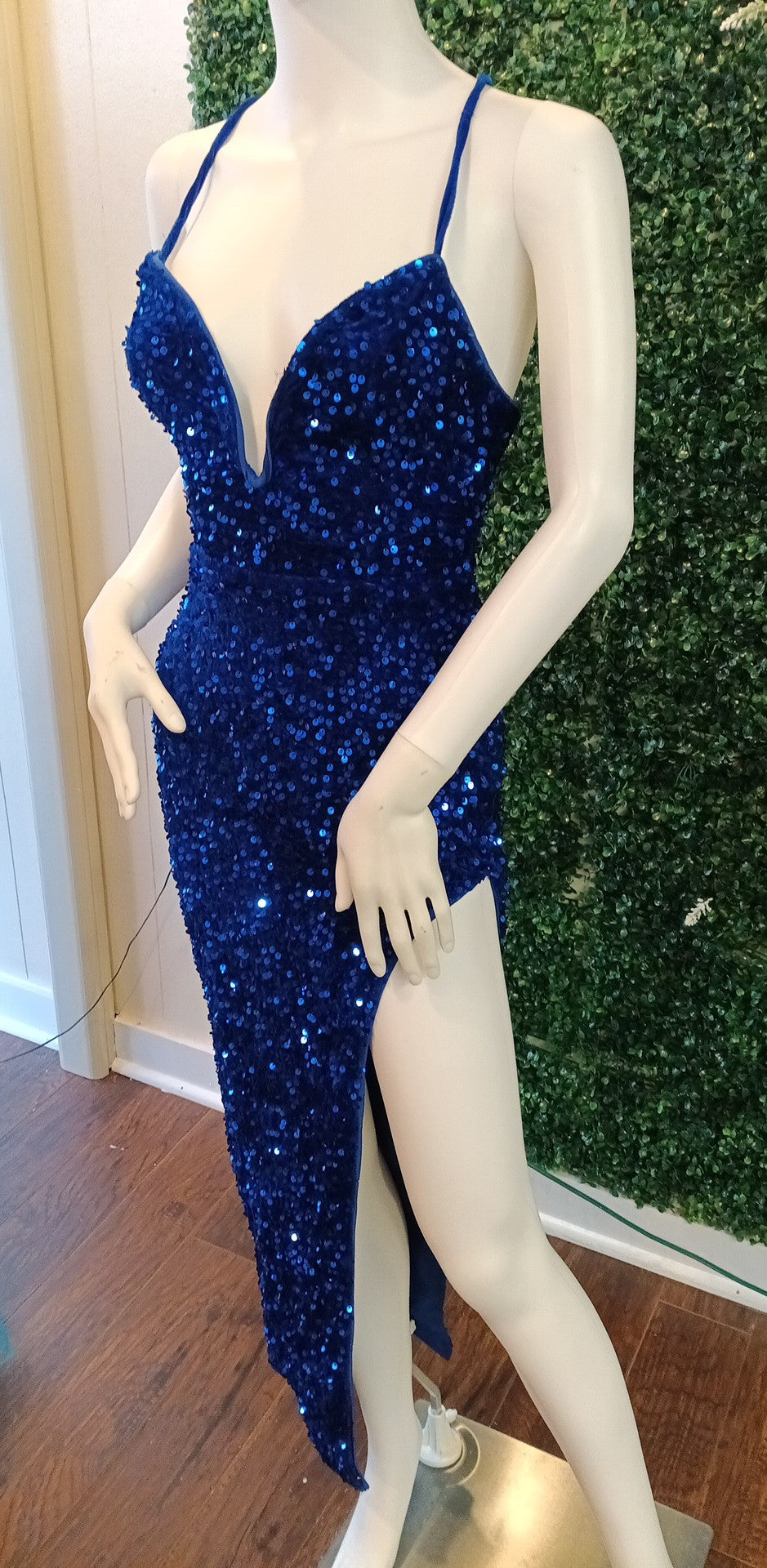 Royal Blue Sequin Couture Prom Dress With Slit