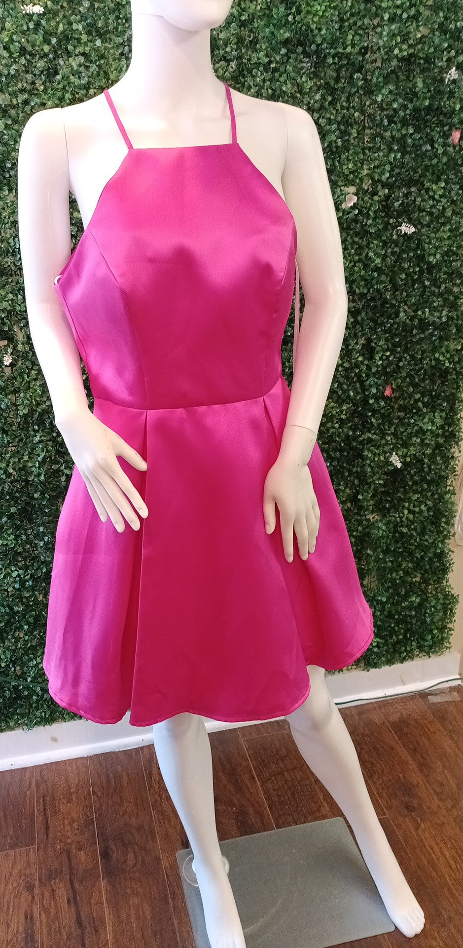 Hot Pink halter fit and flare dress