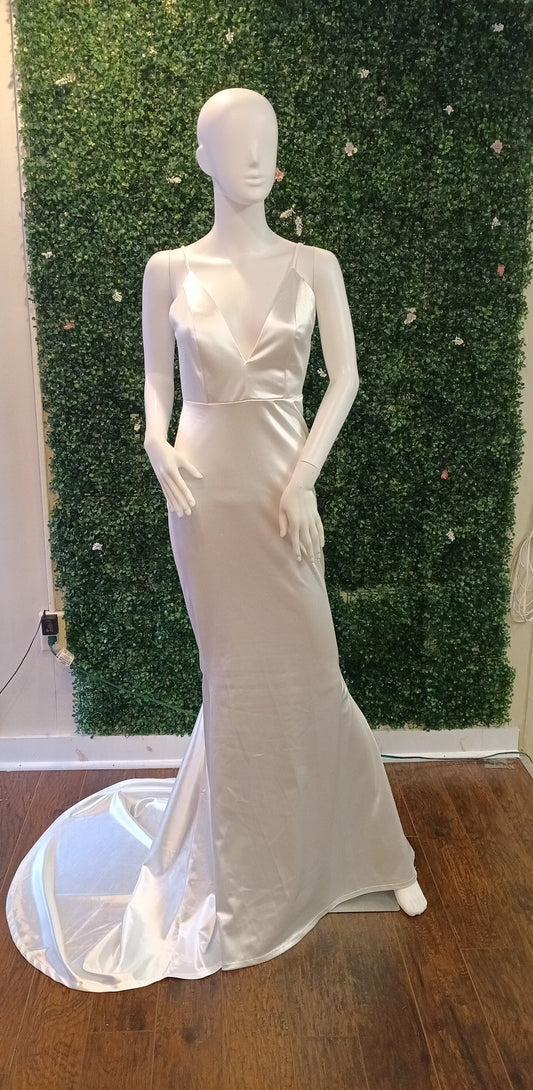 White satin couture wedding dress