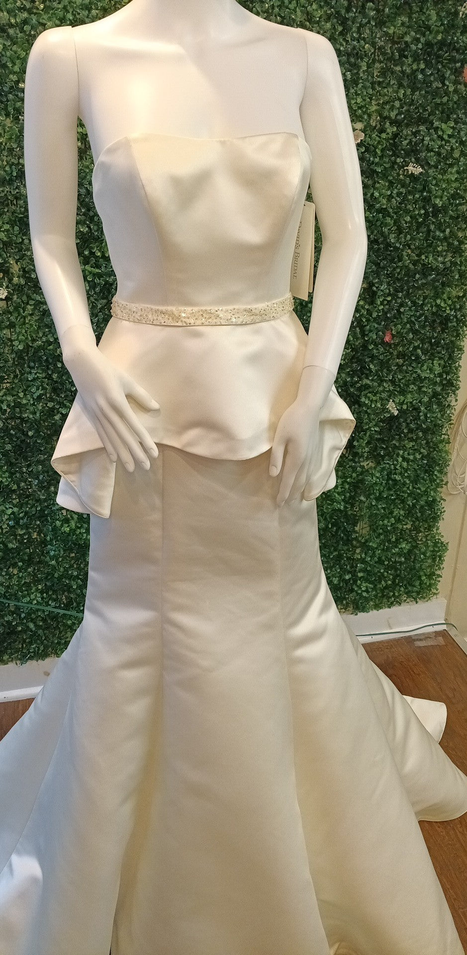 David's Bridal Ivory peplum wedding dress