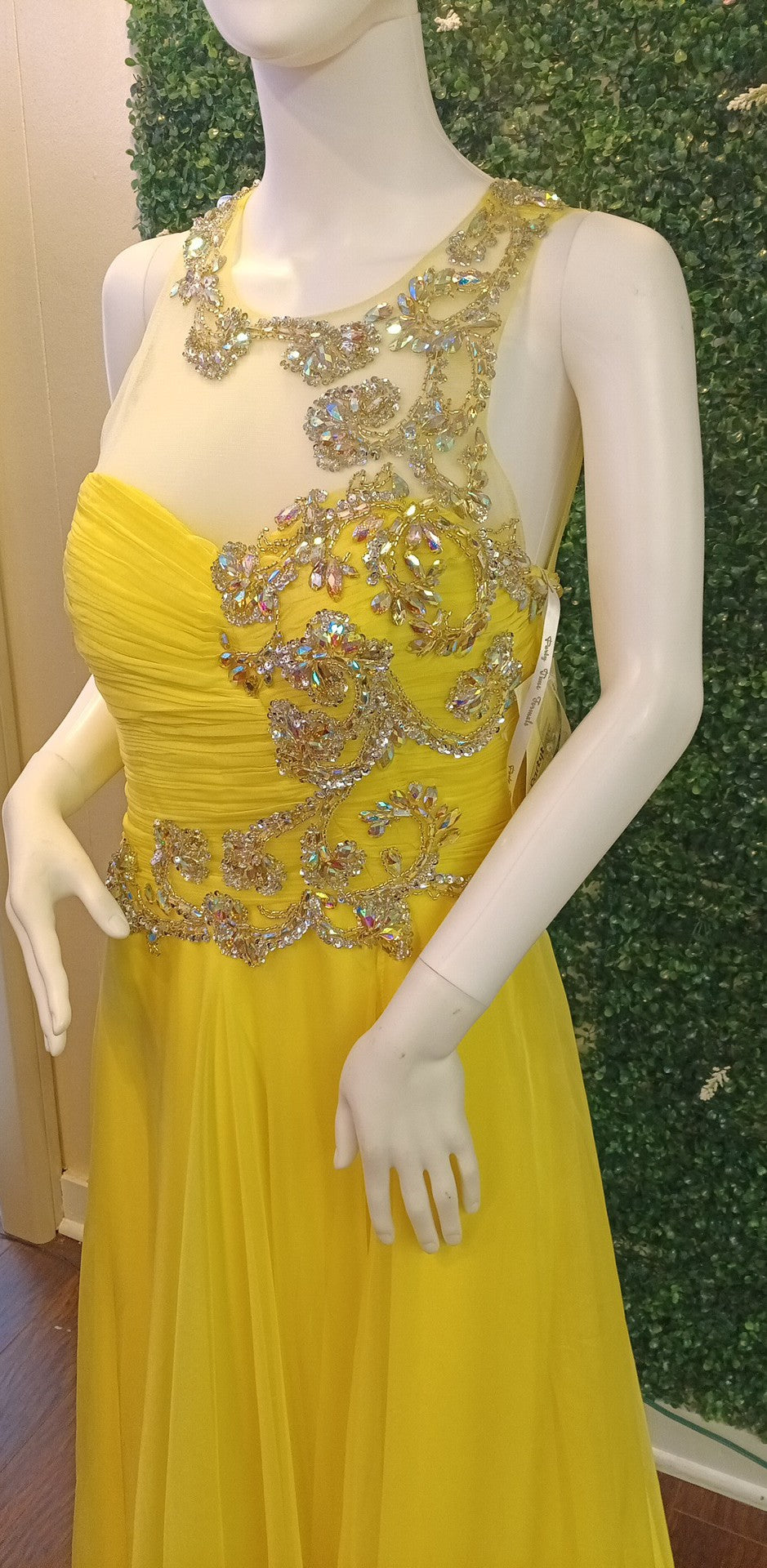 Yellow crystal beaded chiffon dress