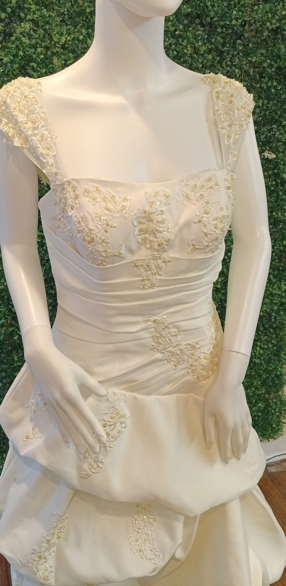 Ivory ruffle A-Line wedding dress