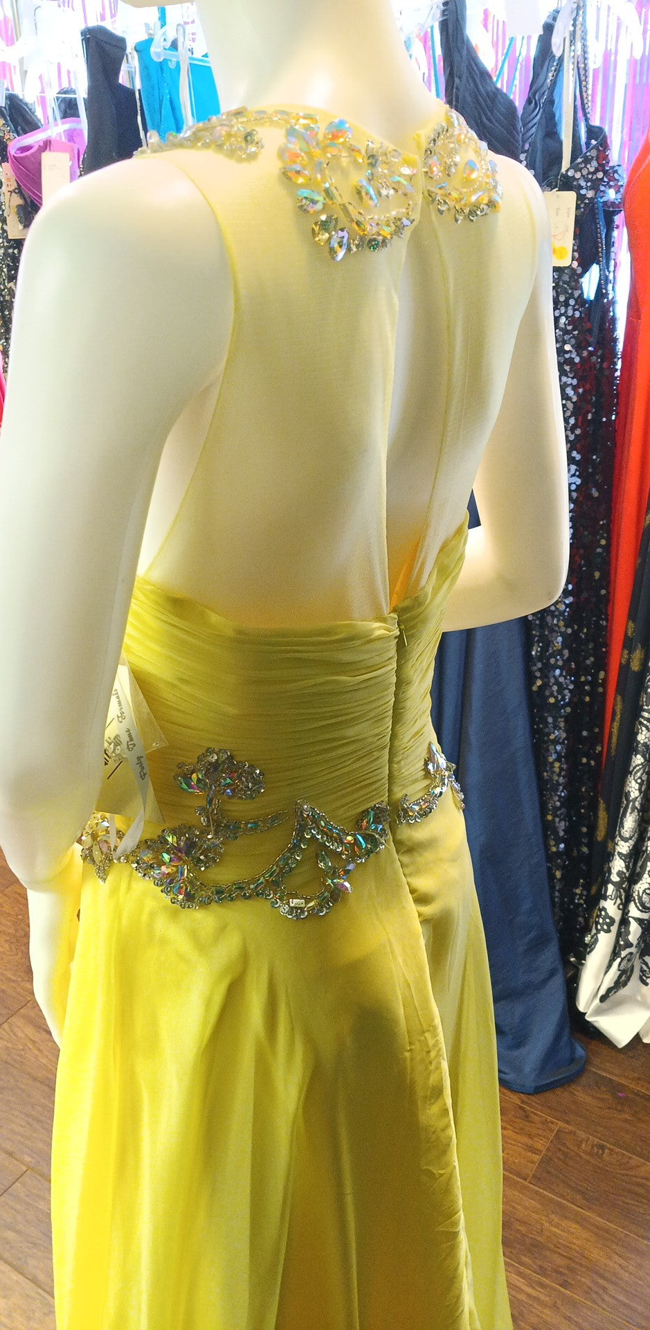 Yellow crystal beaded chiffon dress