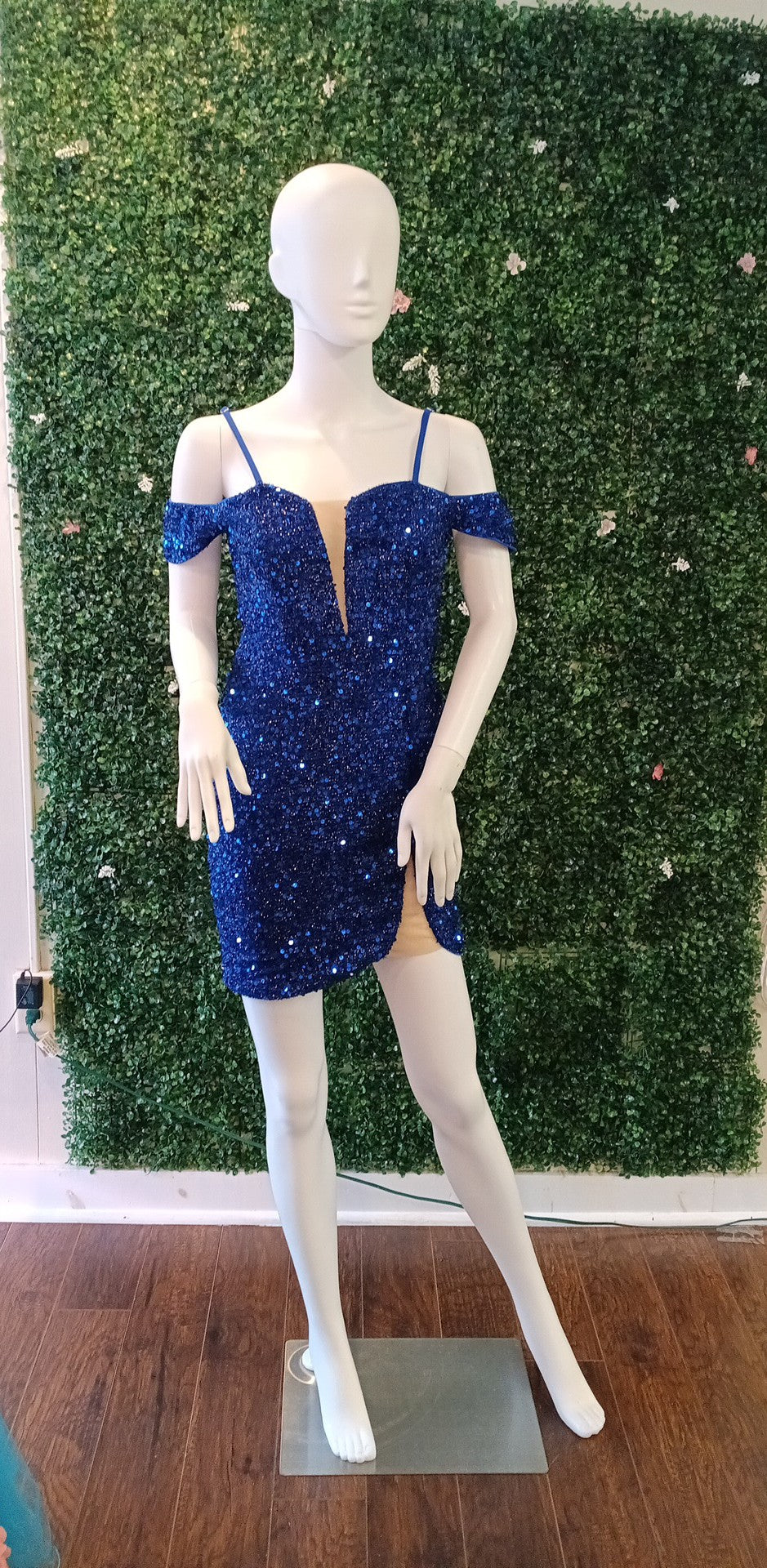 Royal blue off shoulder sequin hoco