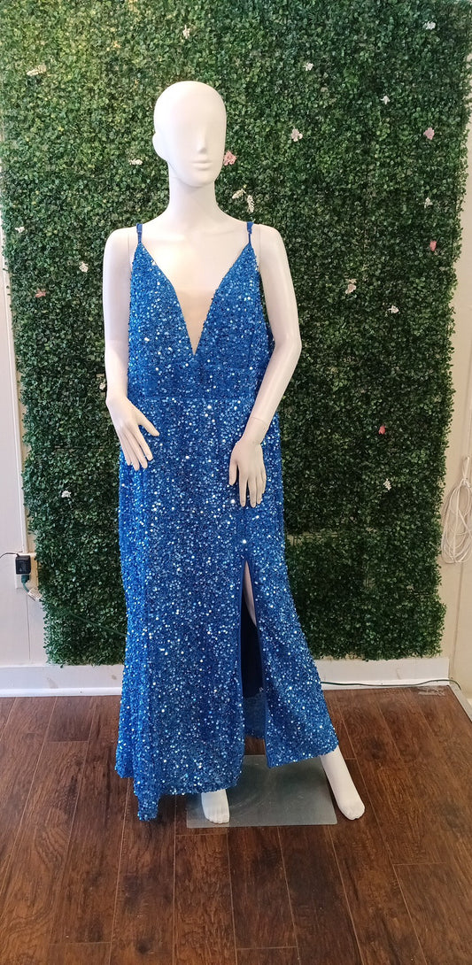 Plus size blue sequin prom dress