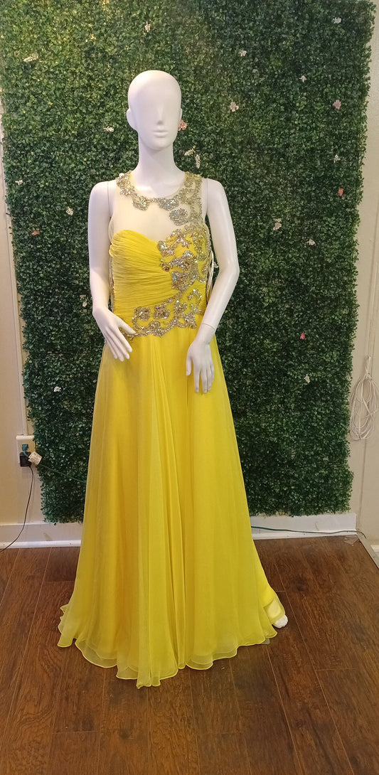 Yellow crystal beaded chiffon dress