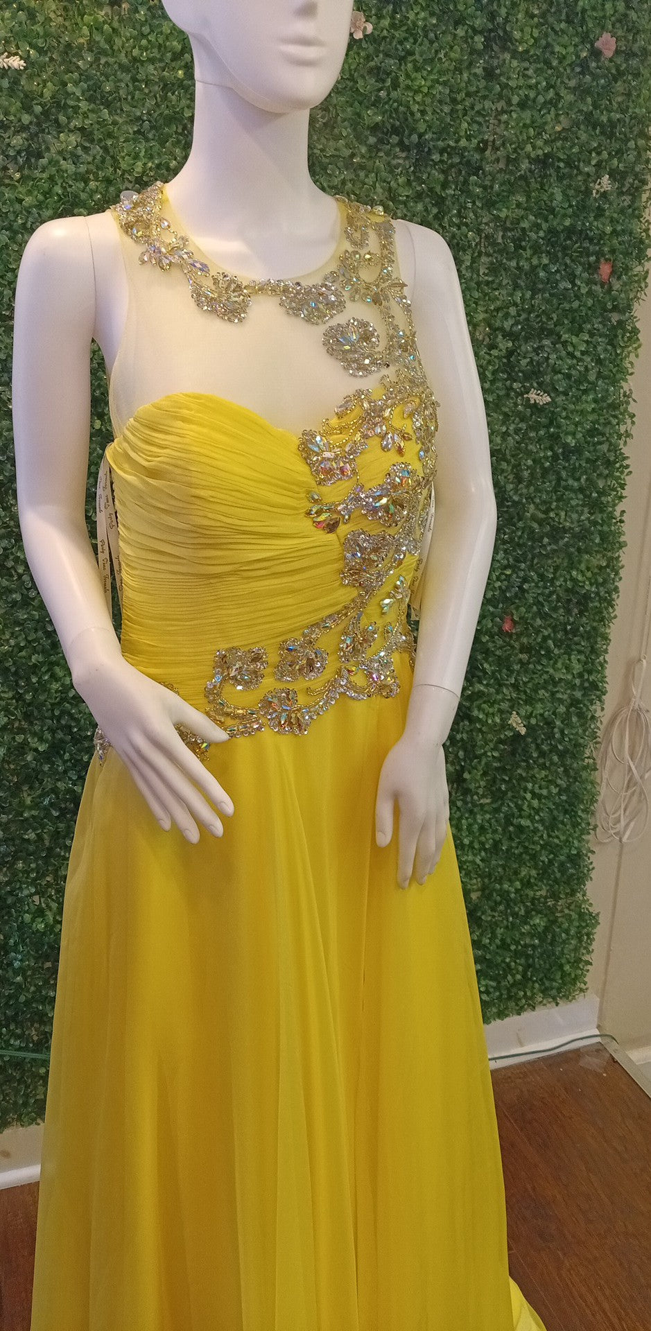 Yellow crystal beaded chiffon dress