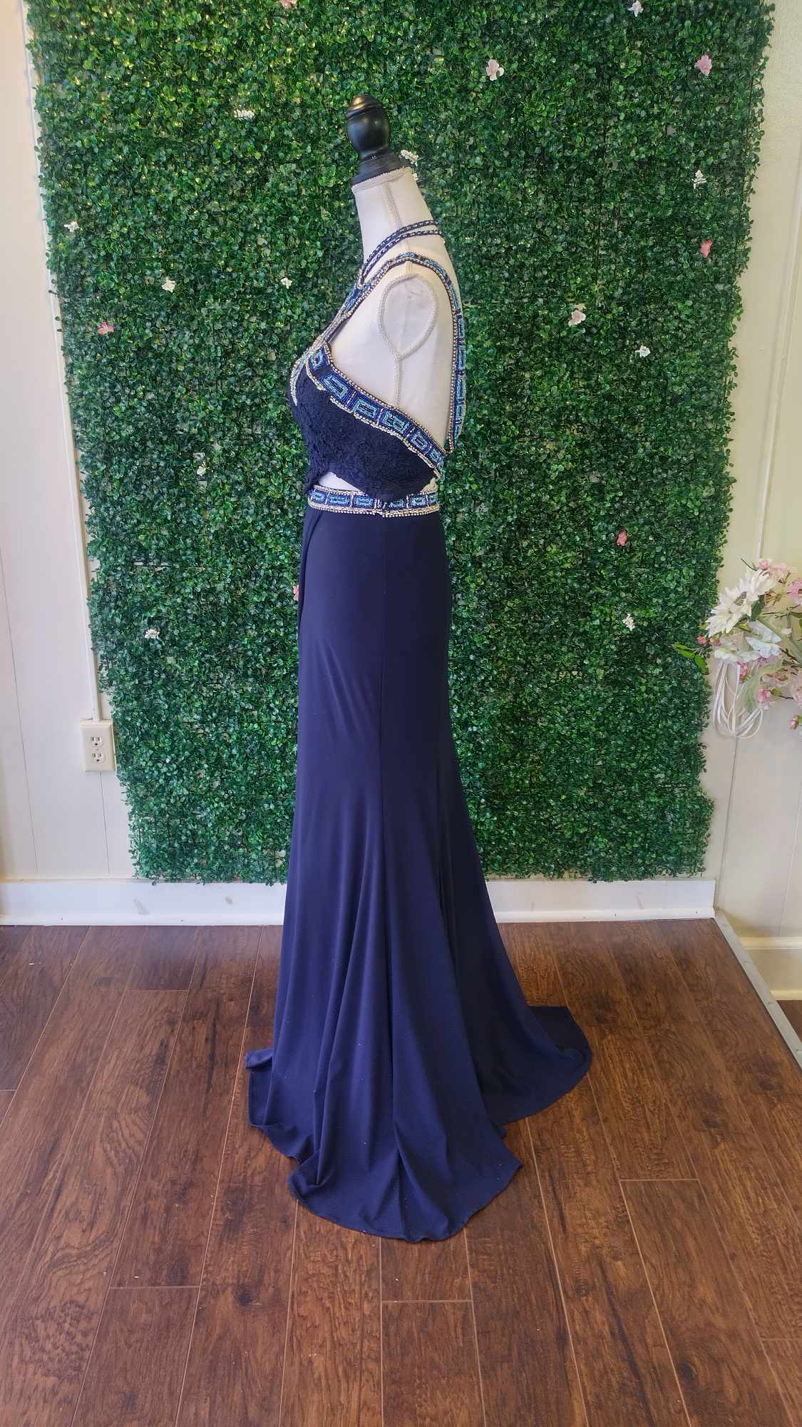 Rachel Allan navy blue 2 piece prom dress