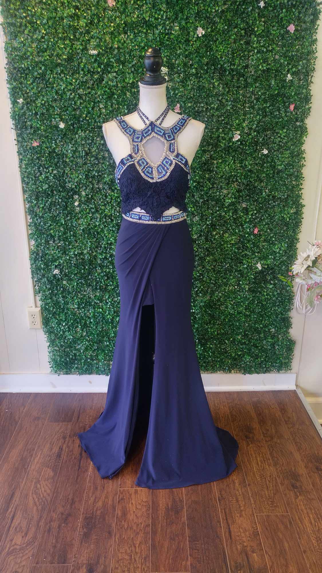 Rachel Allan navy blue 2 piece prom dress