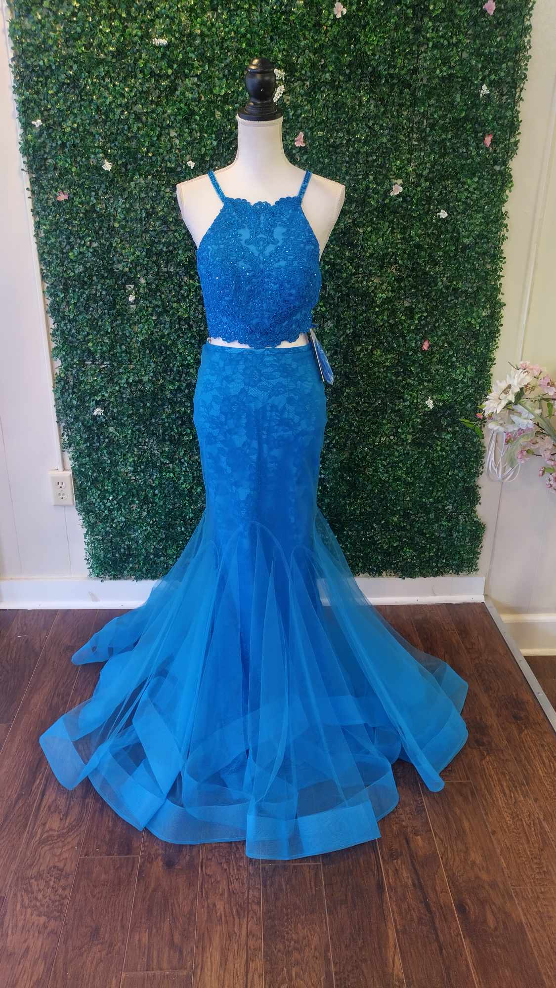 Blush collection ocean blue 2 piece mermaid prom dress