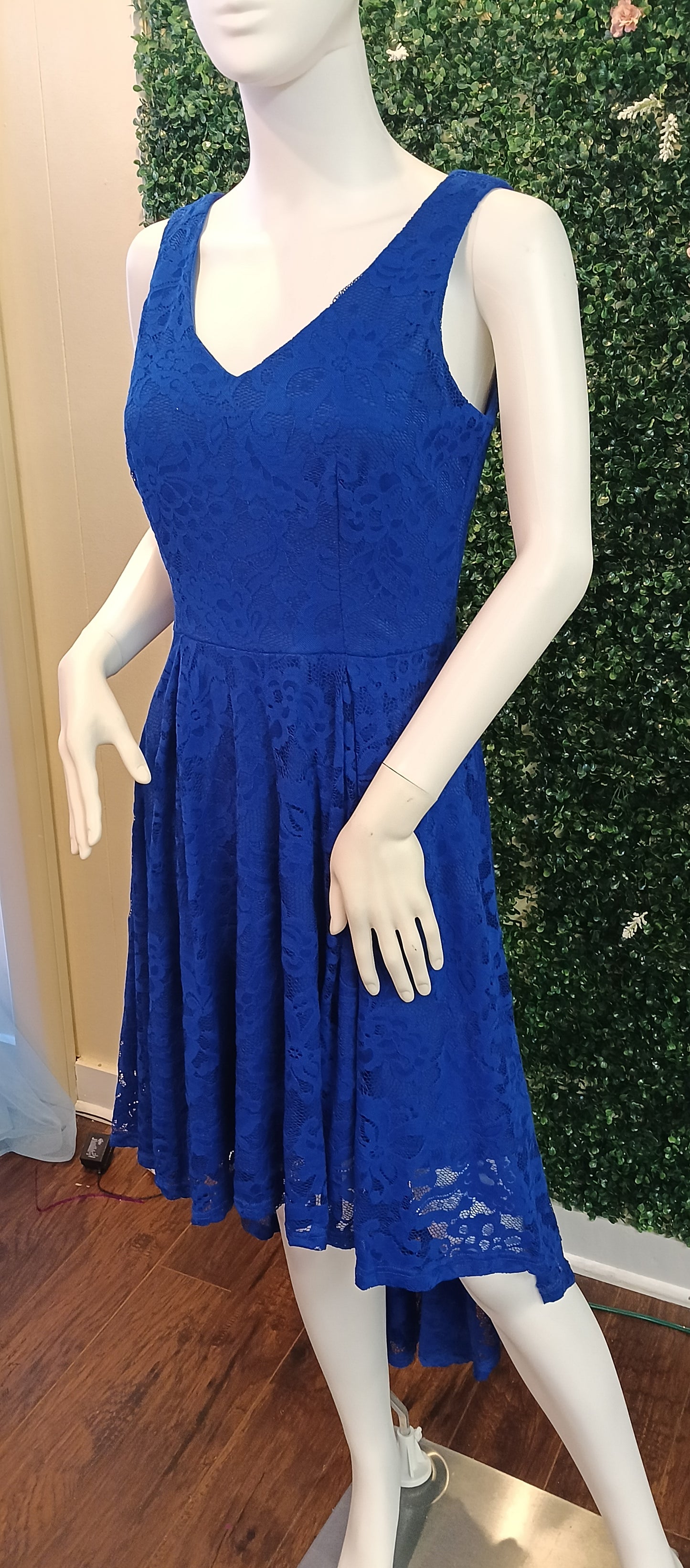 Royal Blue Tea- Length Lace formal dress