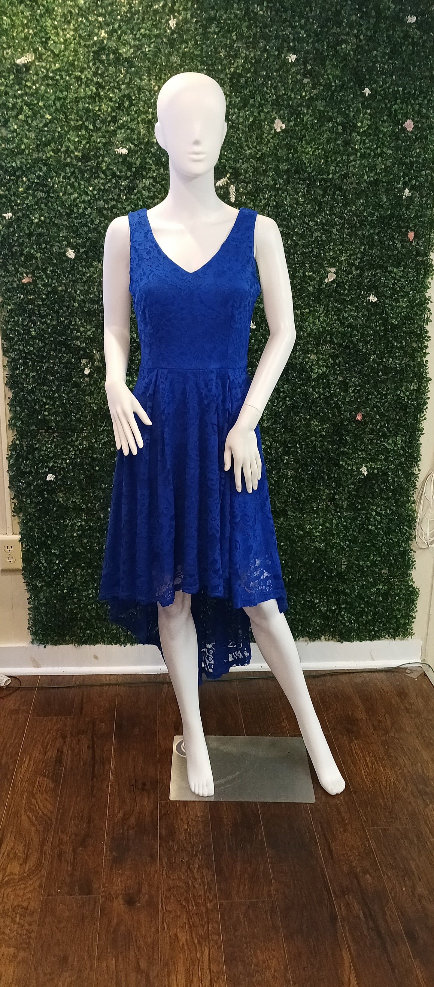 Royal Blue Tea- Length Lace formal dress