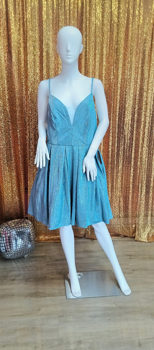 Plus size sparkly blue fit and flare