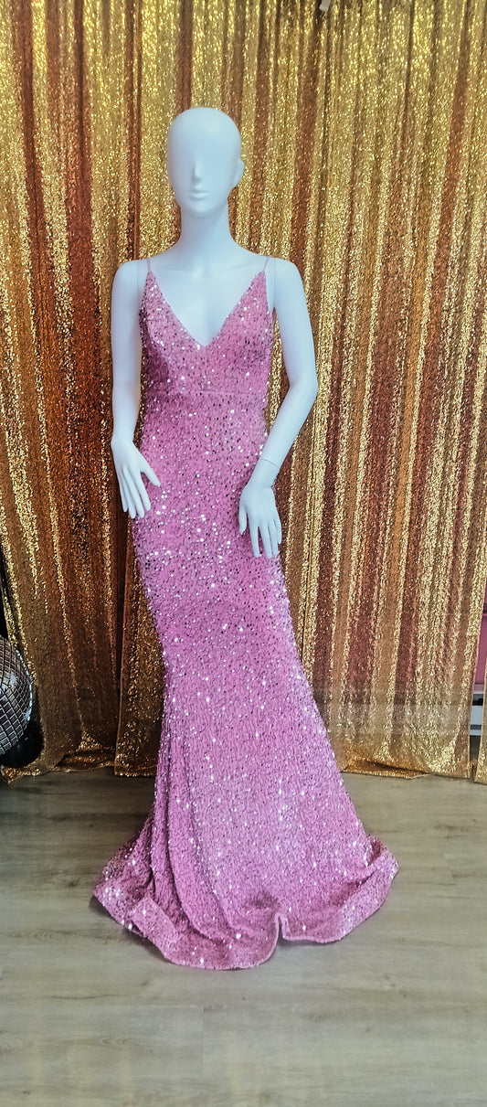 Baby pink sequin mermaid prom dress