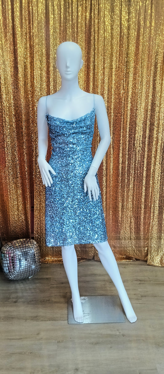 Plus size sparkly baby blue hoco