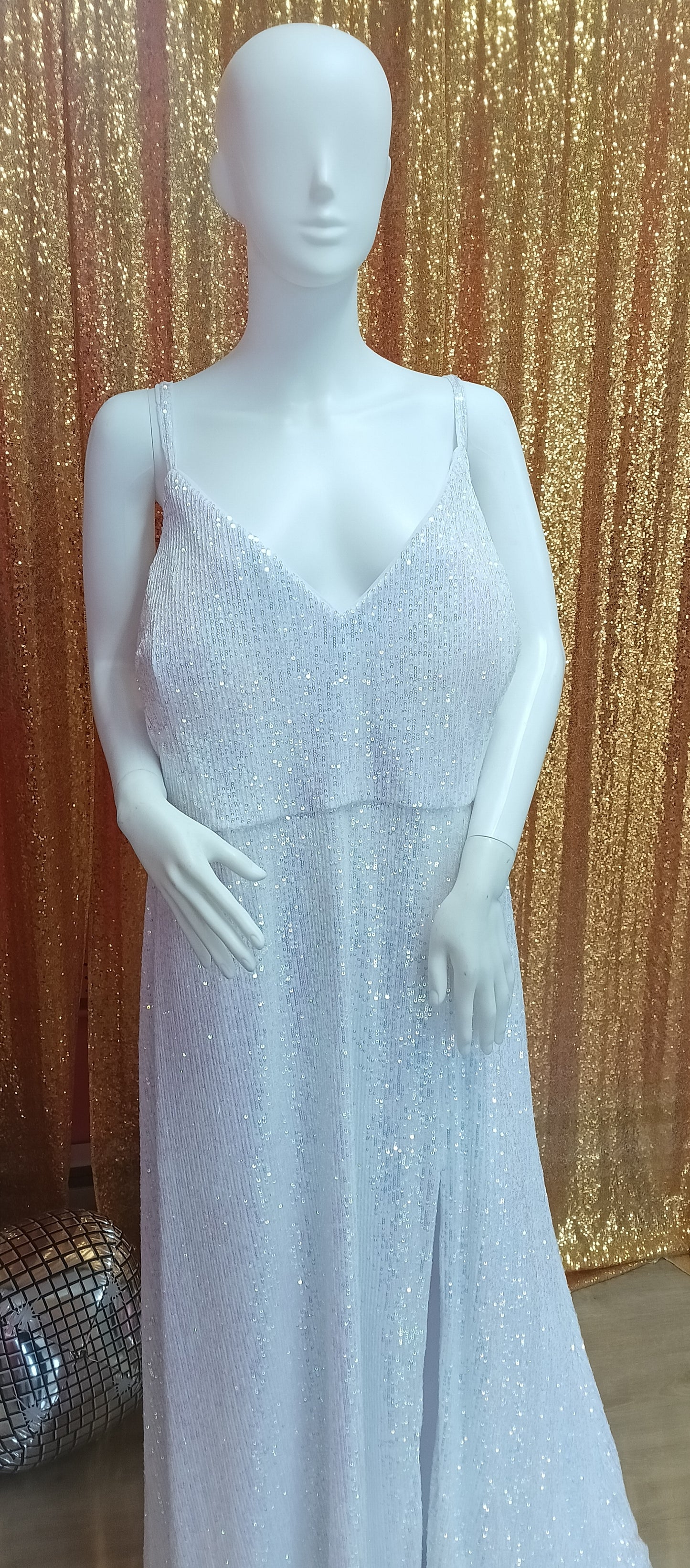 Plus size white sequin prom dress