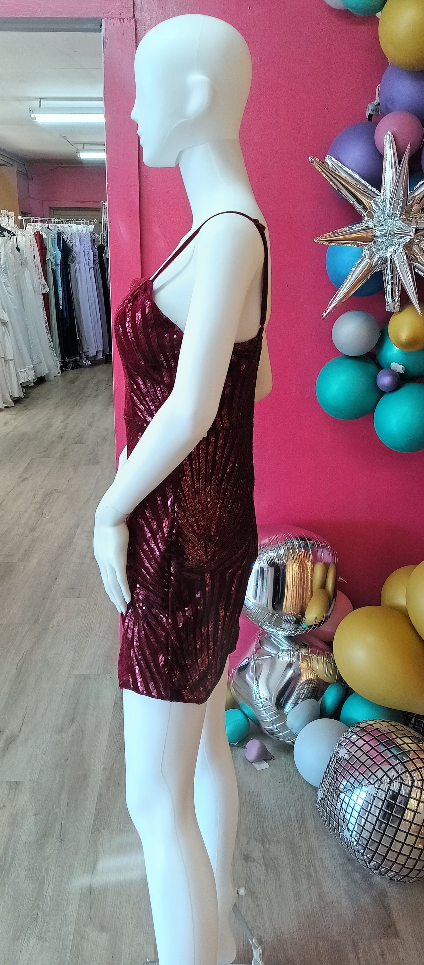 Burgundy sequin hoco