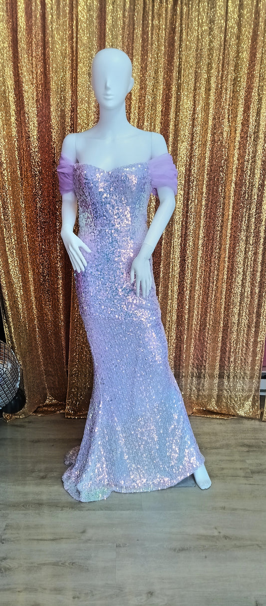 Off shoulder sequin lavender couture prom dress