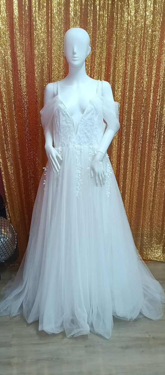 Off shoulder chiffon ball gown