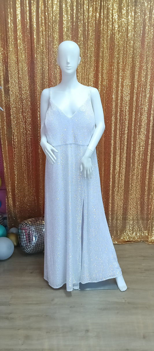 Plus size white sequin prom dress