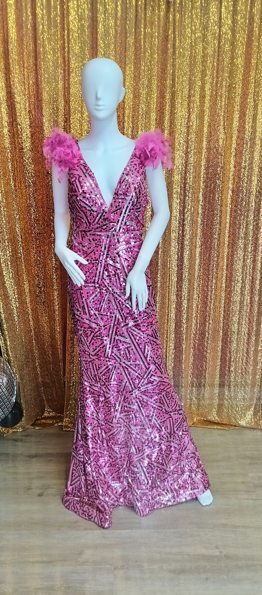 Hot Pink sequin couture prom dress
