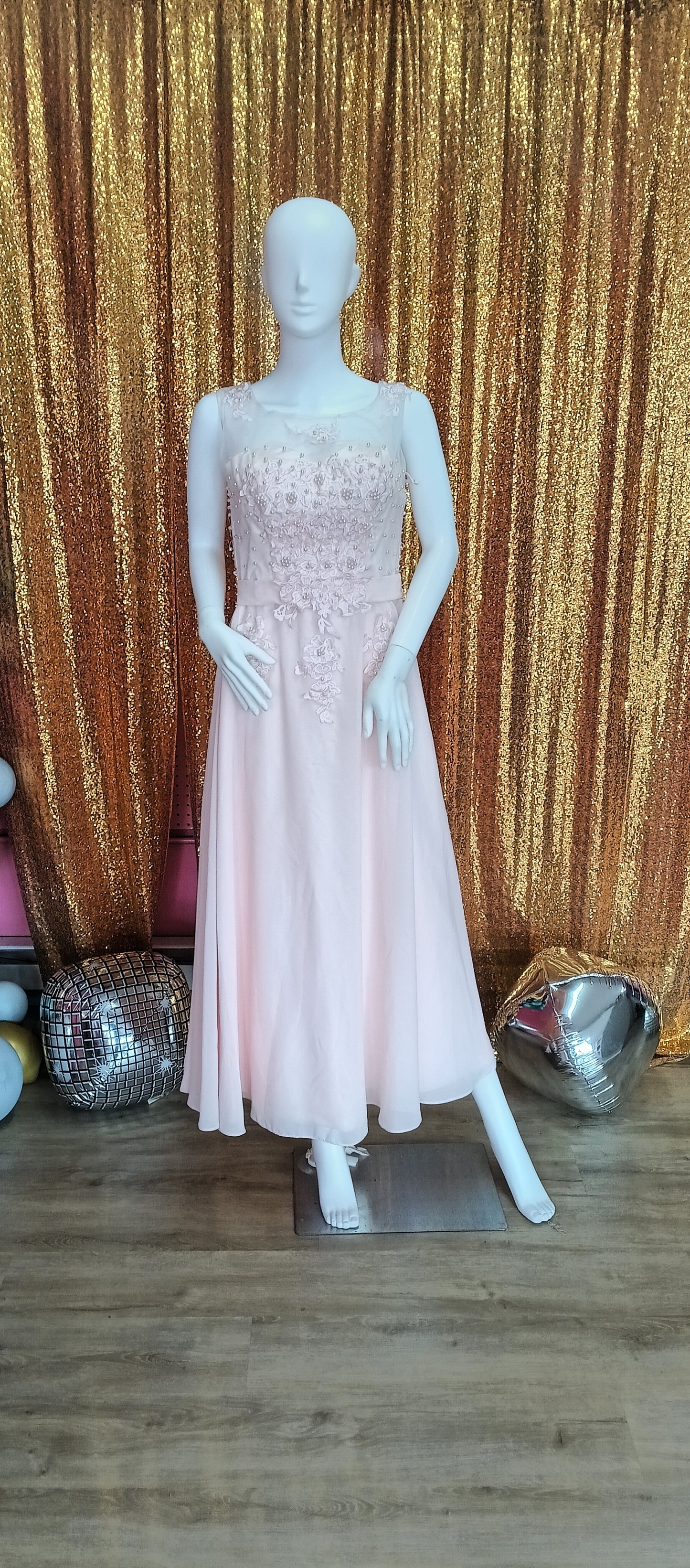 Pink floral chiffon formal dress