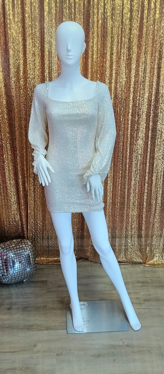 Long sleeve Ivory sequin hoco