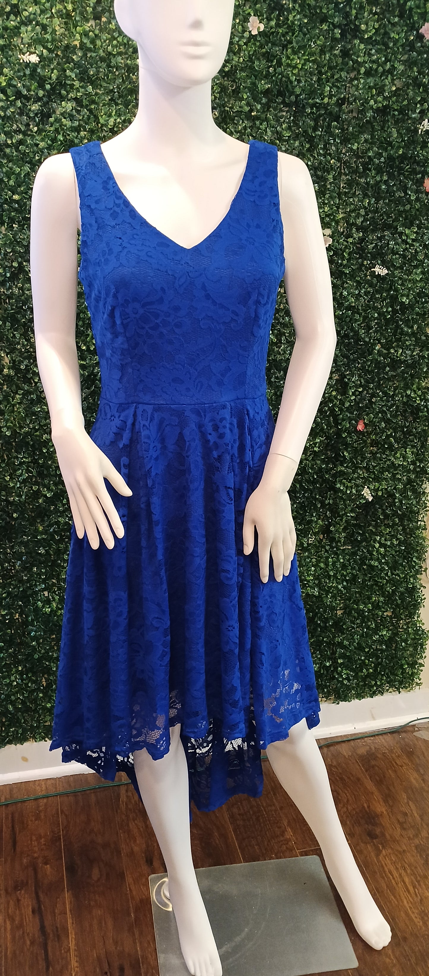 Royal Blue Tea- Length Lace formal dress