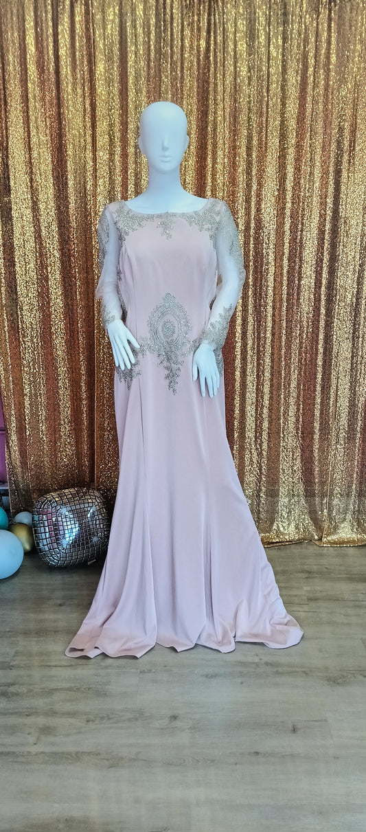Romance couture blush pink long sleeve formal dress