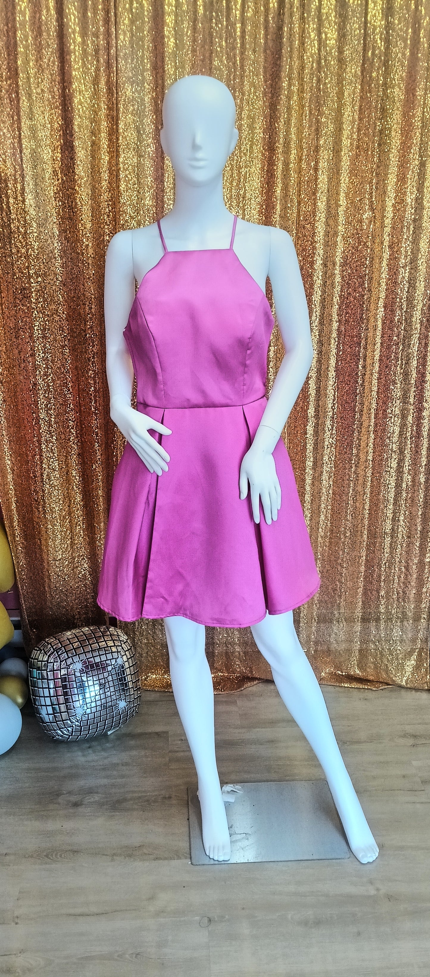 Hot Pink halter fit and flare dress