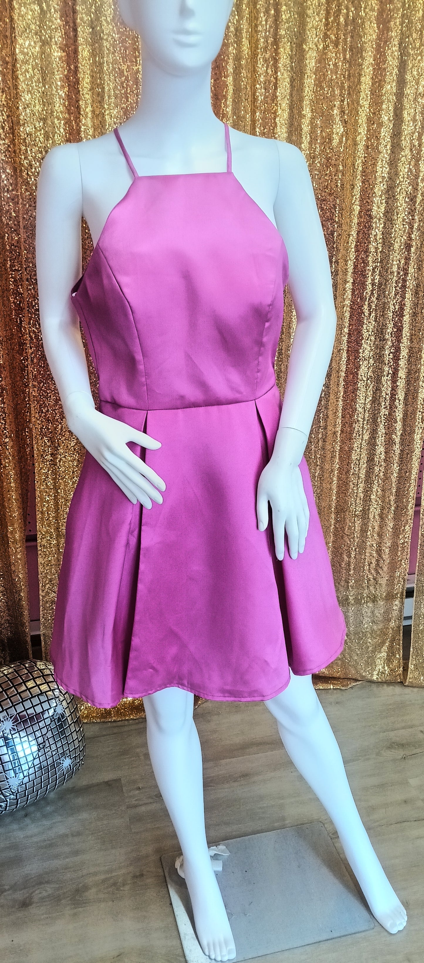 Hot Pink halter fit and flare dress