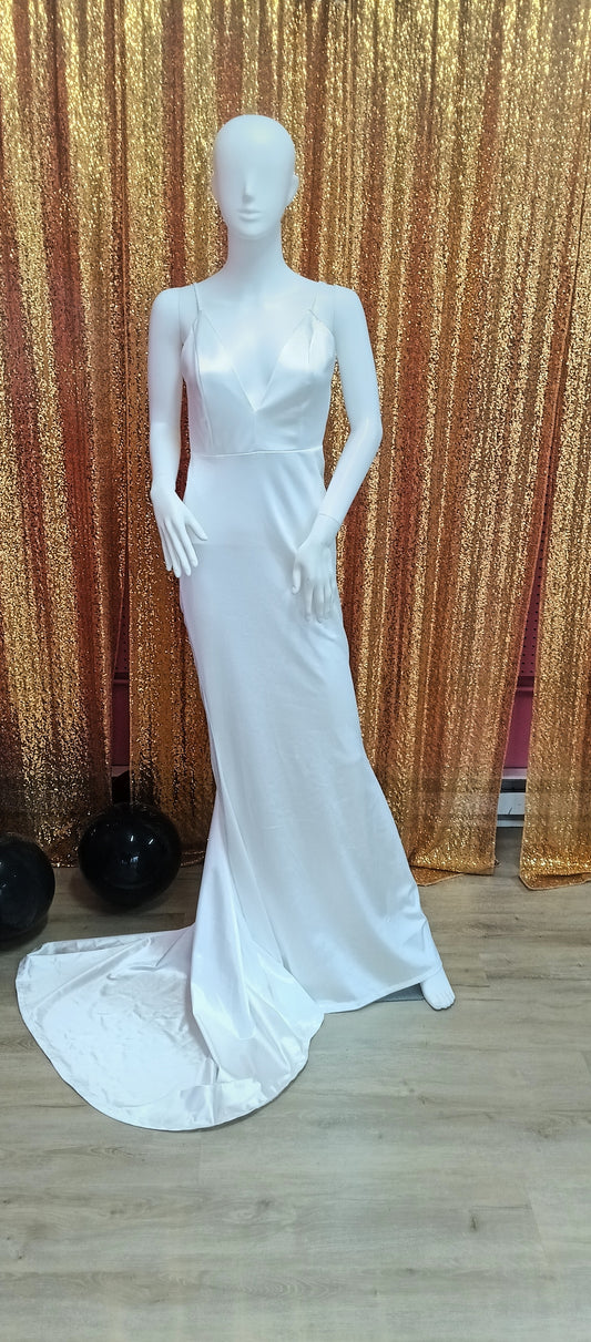 White satin couture wedding dress