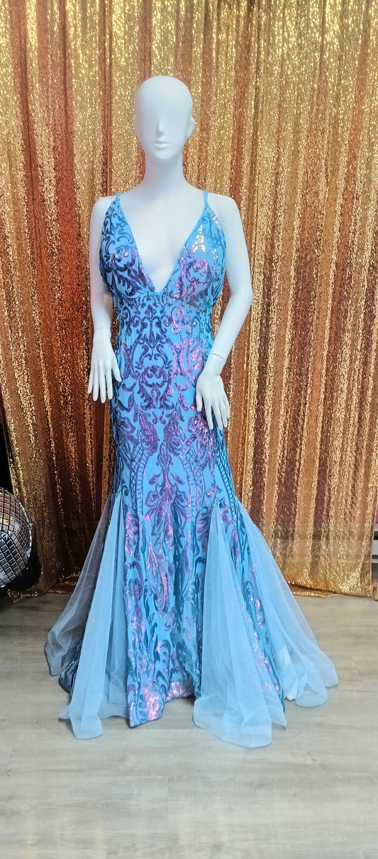 Plus size Blue Lavender sequin mermaid prom dress