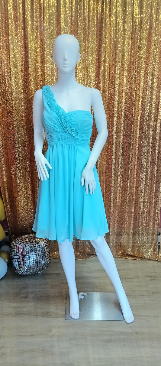 One shoulder flora baby blue chiffon